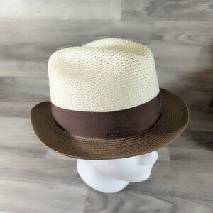 Stetson Shantung Panama Fedora Hat, Size 6 7/8 Brown Beige Made In USA